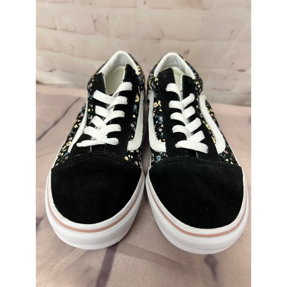 Vans Womens Girls Old Skool Black Floral Canvas Sneakers Size 5 Skater Shoes New - Picture 4 of 9
